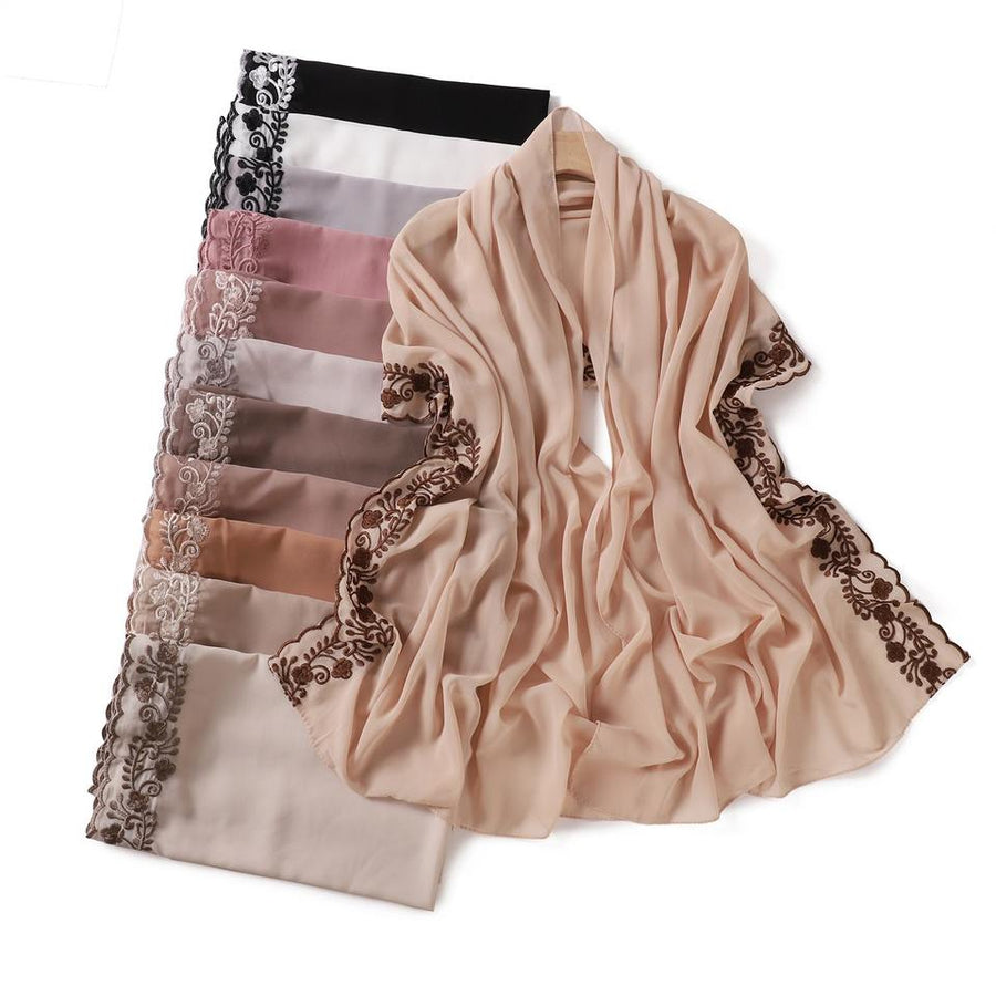 Women's Chiffon Lace-Trim Scarf