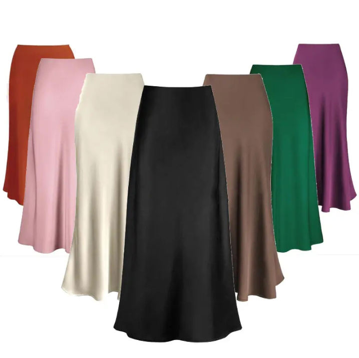 Women's Satin High-Waisted Vintage Skirt