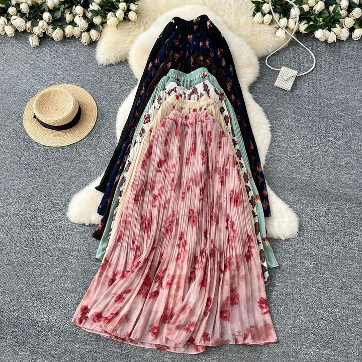 Women's Floral-Print Pleated Chiffon Skirt