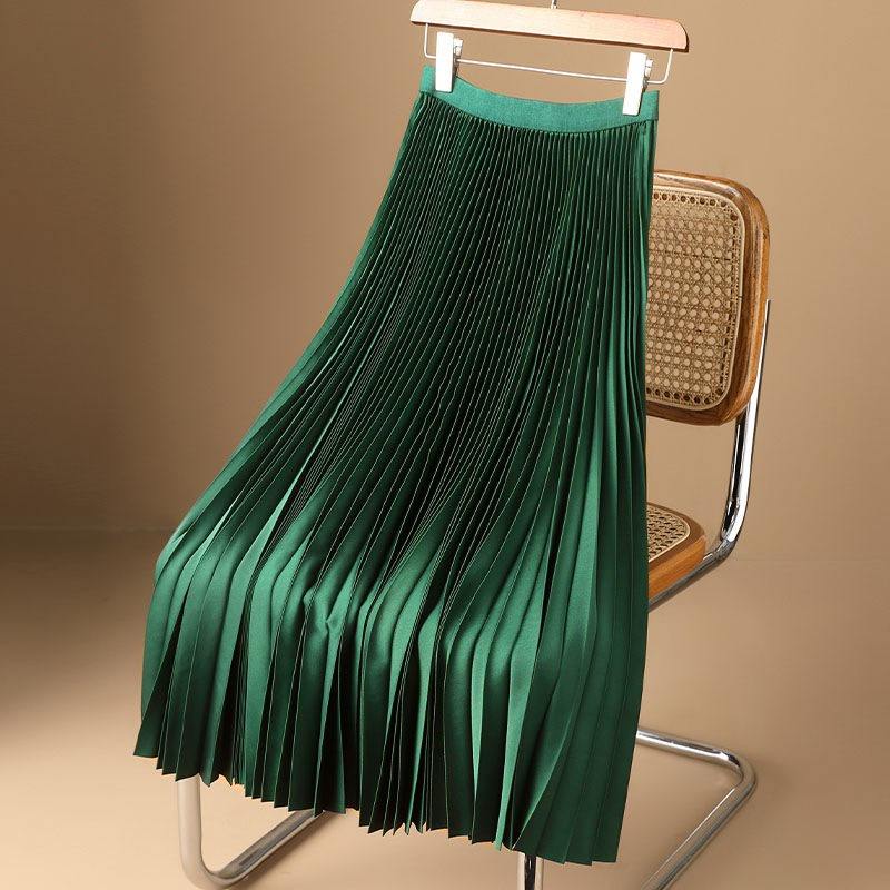 Women's Pleated Satin Skirt