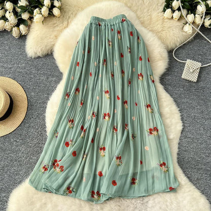 Women's Floral-Print Pleated Chiffon Skirt — view 5