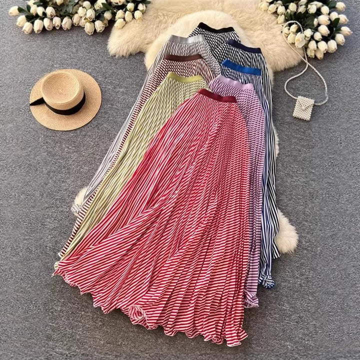 Women's Pleated Striped Skirt