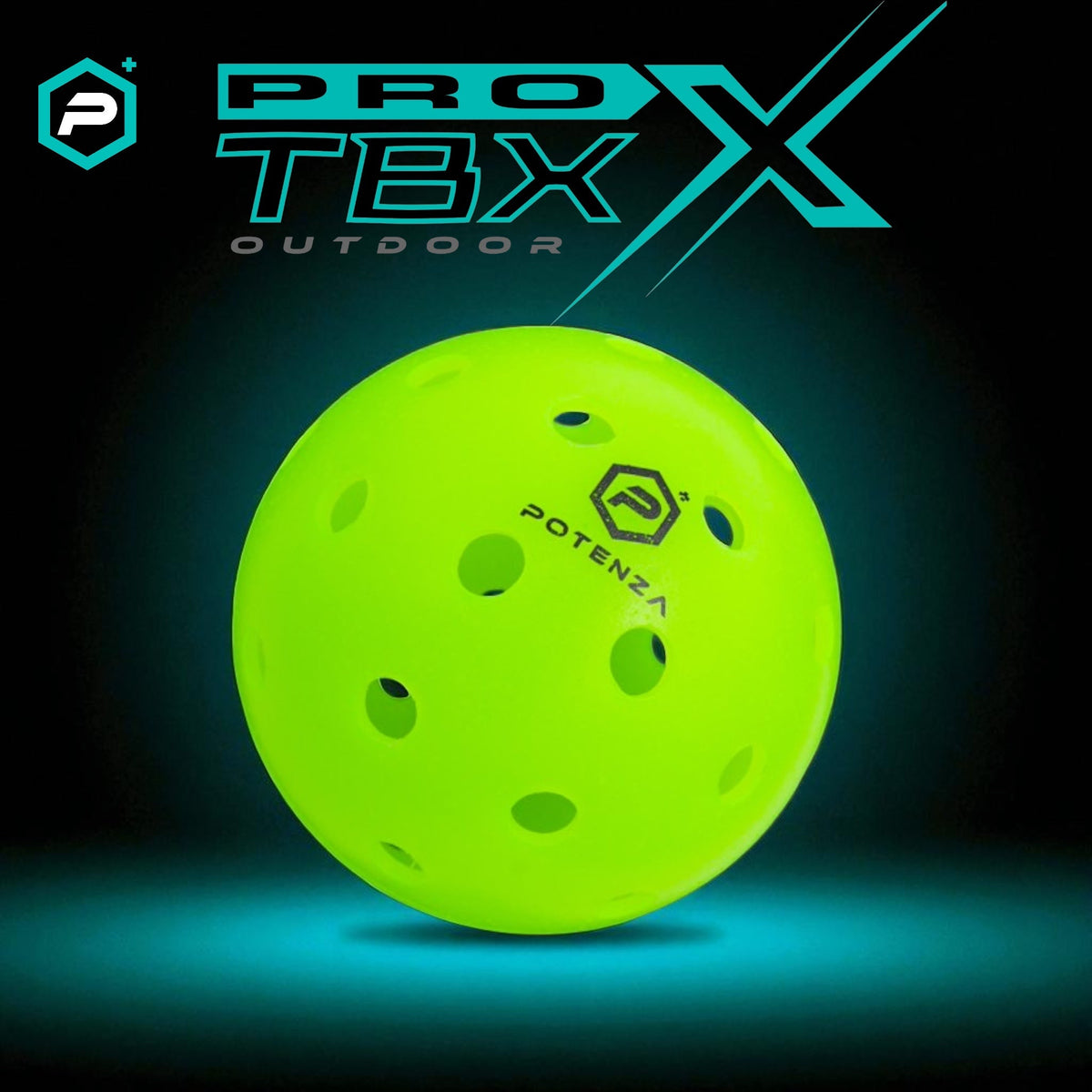 Neon Potenza TBX outdoor pickleball with supplier branding; product sold as a six-pack