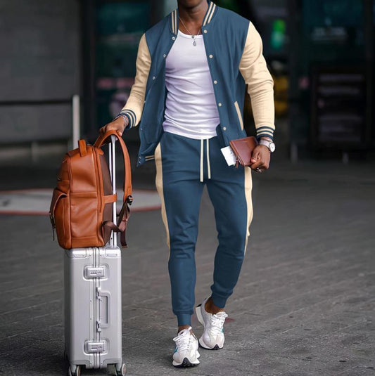 Men's contrast-sleeve varsity jacket product preview