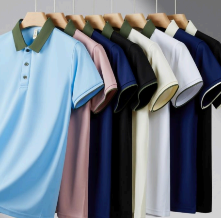 Multi-Color Contrast-Trim Polo Shirt — Style TS6205