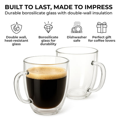 Supplier detail view of Kaffe double-wall borosilicate glass mugs