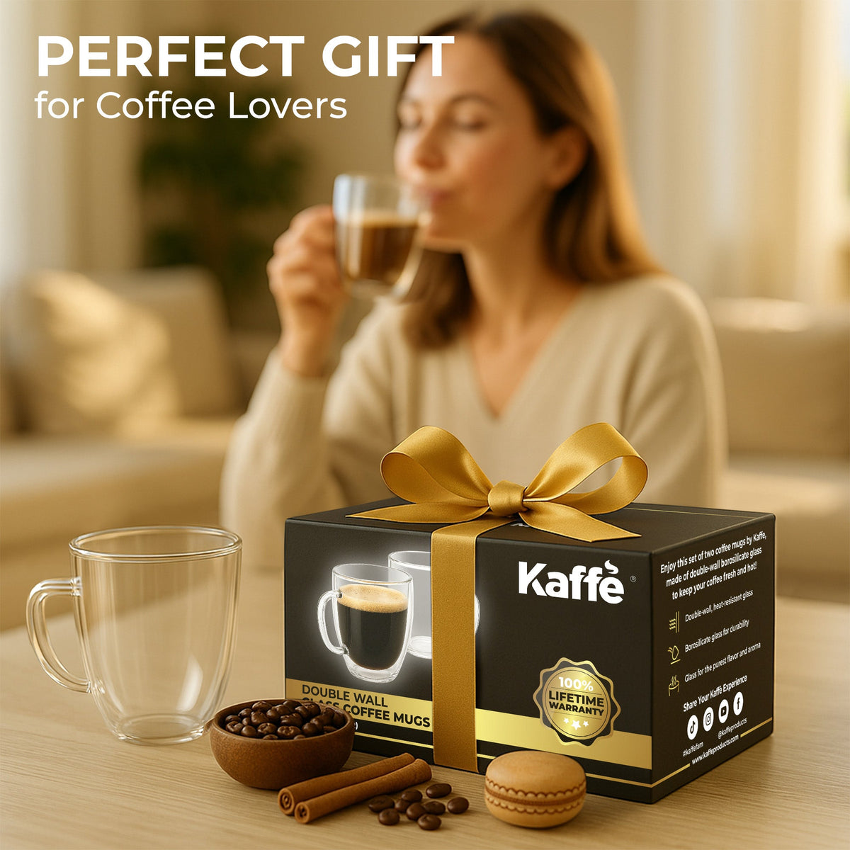 Kaffe mug gift presentation with retail box; food, drinks and styling props not included