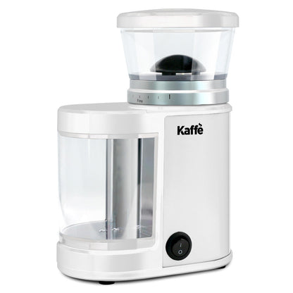 White Kaffe KF8024 electric burr coffee grinder on a white background