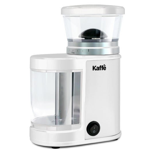 White Kaffe KF8024 electric burr coffee grinder on a white background