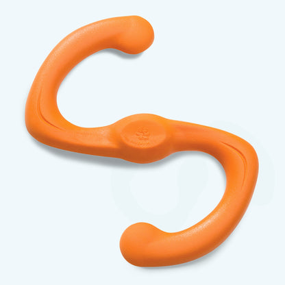 Large Tangerine Bumi S-shaped dog tug toy.