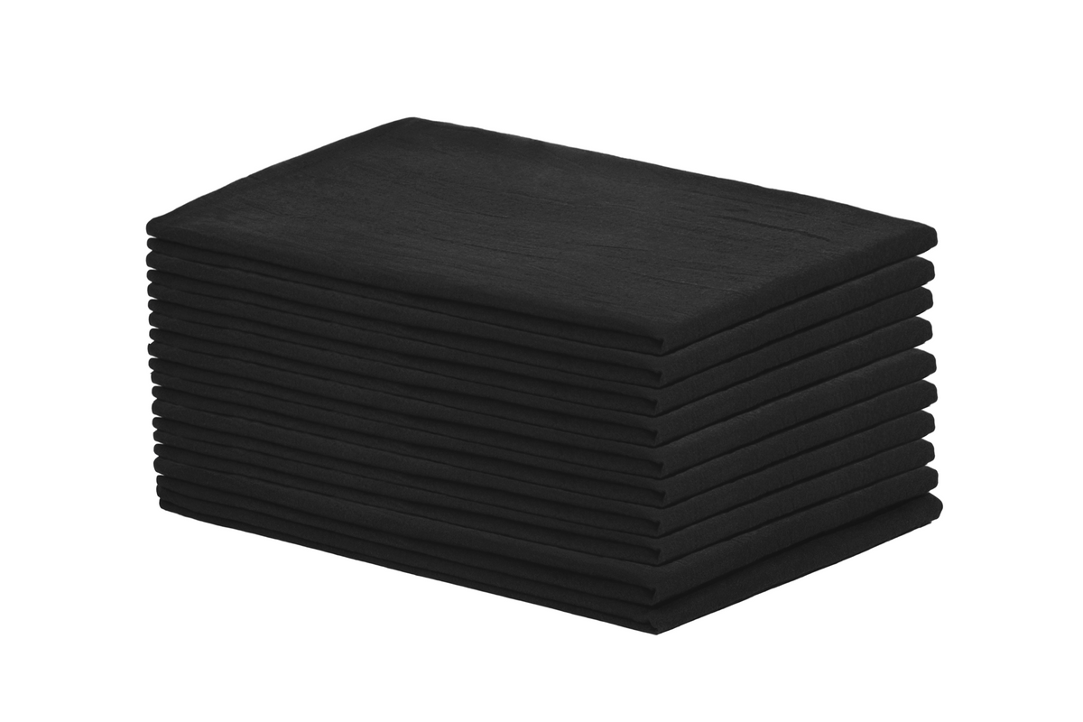 Organic Cotton Mart flour sack kitchen towels in black, stack of ten