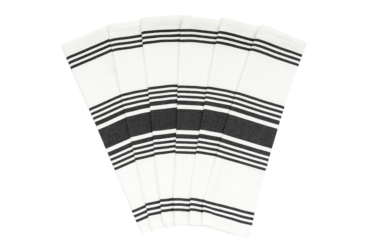 Black striped cotton kitchen towels — six-piece set