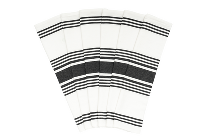 Black striped cotton kitchen towels — six-piece set