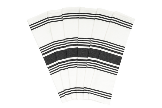 Black striped cotton kitchen towels — six-piece set