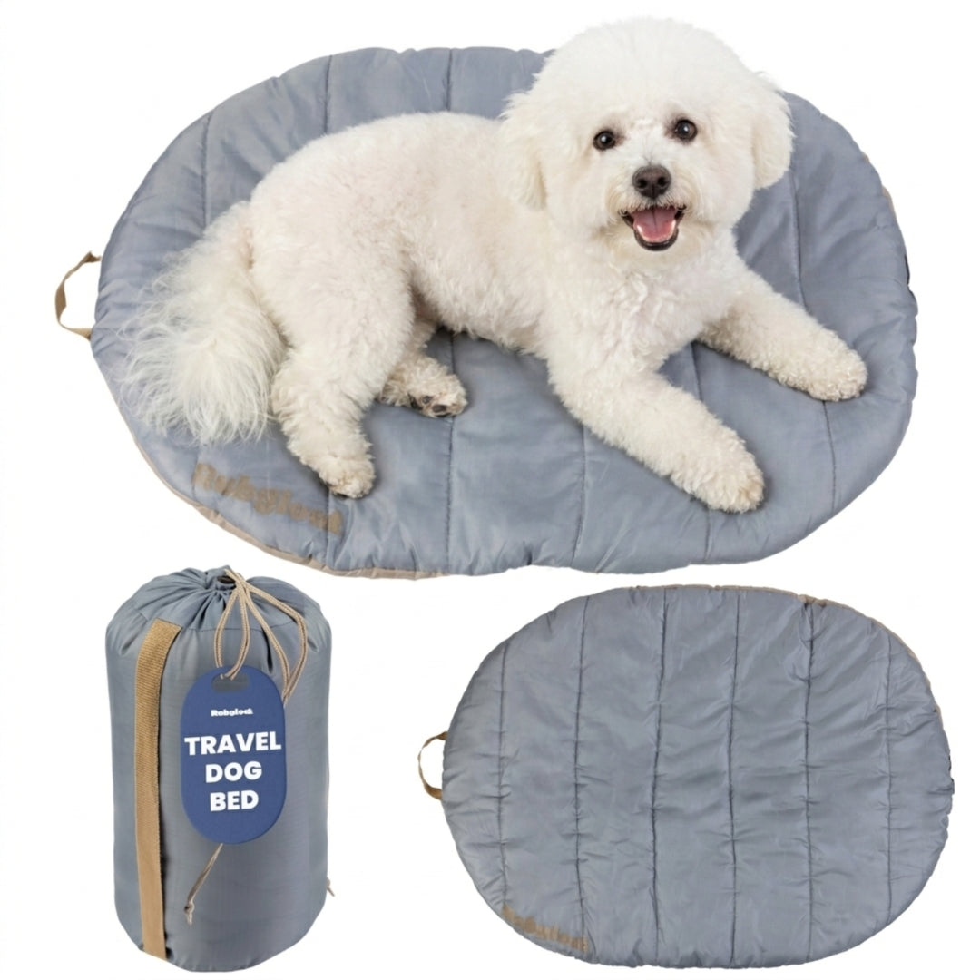 Rubyloo Foggy Trail Grey small travel dog bed with included carry bag