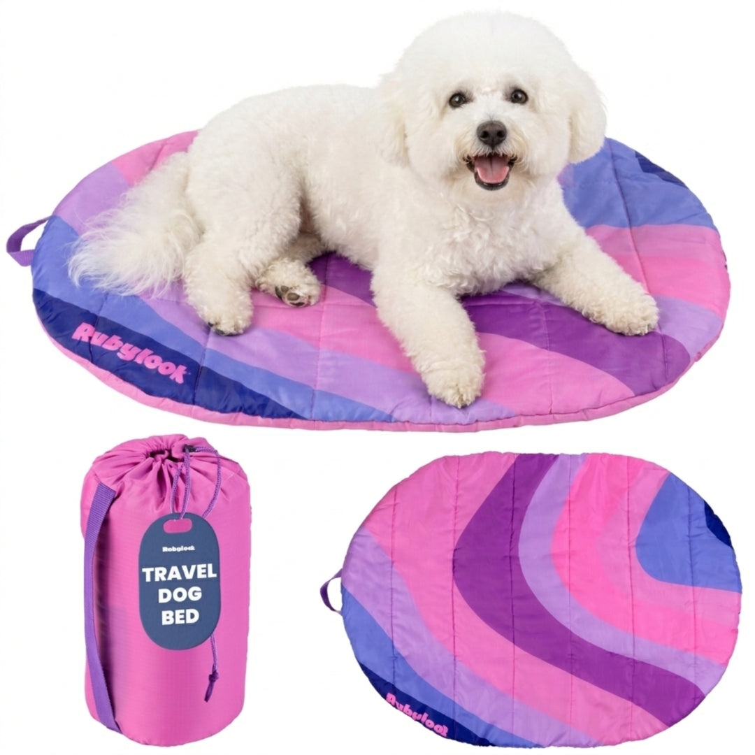 Rubyloo Pink Horizon small travel dog bed with included carry bag