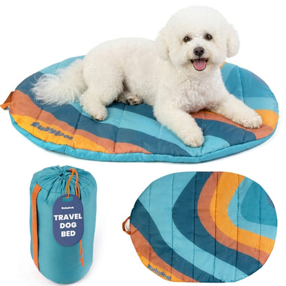 Rubyloo Sunset Surf Teal small travel dog bed with included carry bag