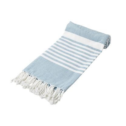 Navy striped cotton towel folded on a plain background; one towel is included.