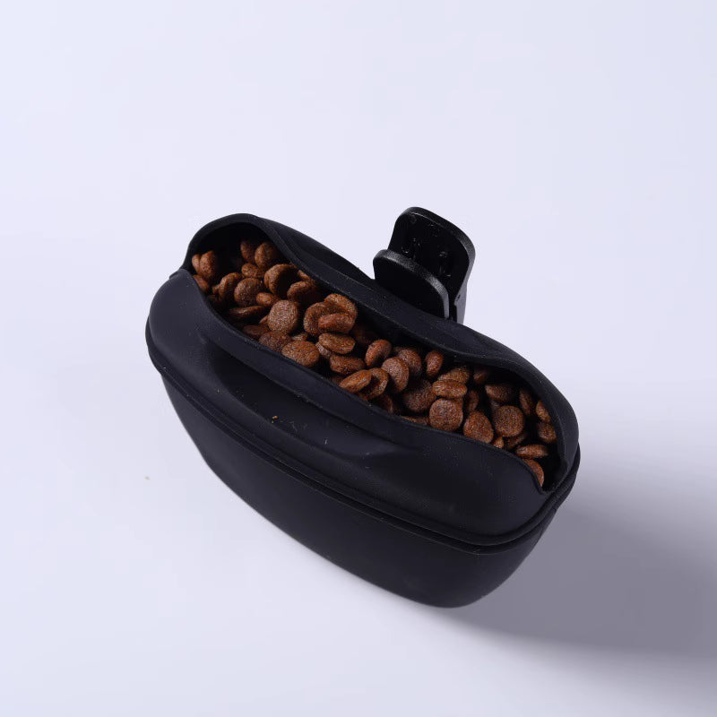 Black demonstration pouch holding dog treats; choose an available color; treats not included