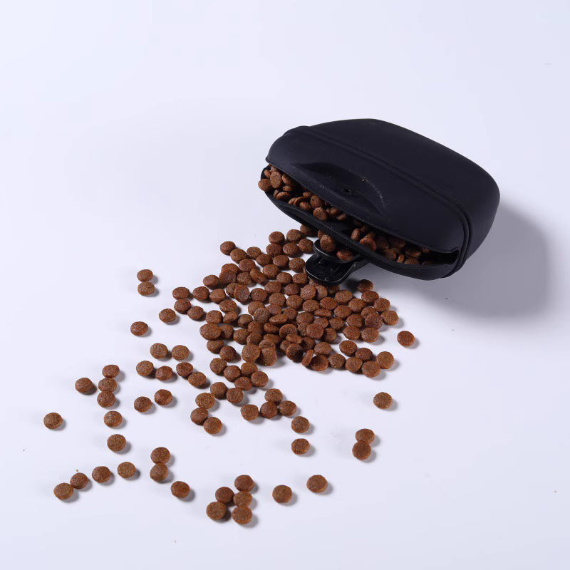 Black demonstration pouch beside dog treats; treats not included