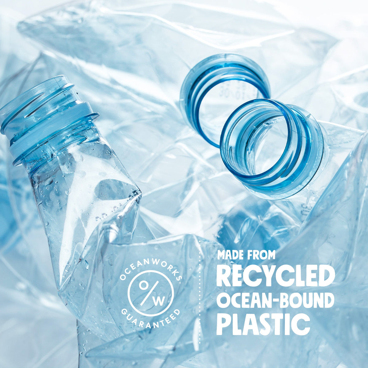 West Paw material illustration of recycled ocean-bound plastic; bottles not included