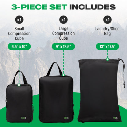 COR Surf three-piece black packing set contents