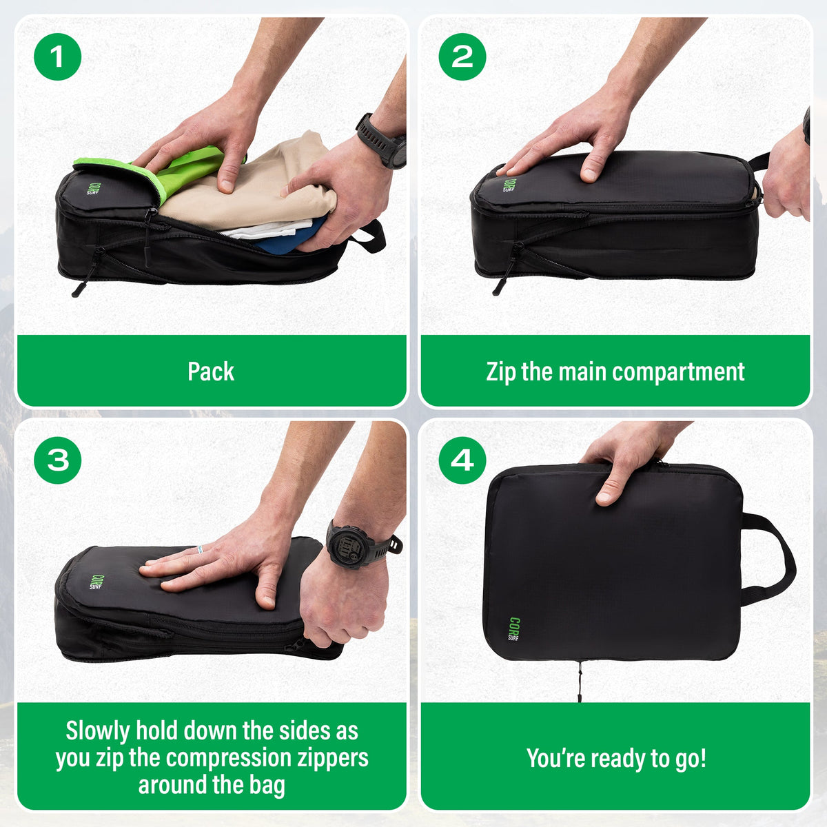 How to pack and compress COR Surf packing cubes