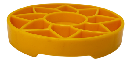 Yellow SodaPup Sunflower Softie shallow slow feeder bowl, angled view