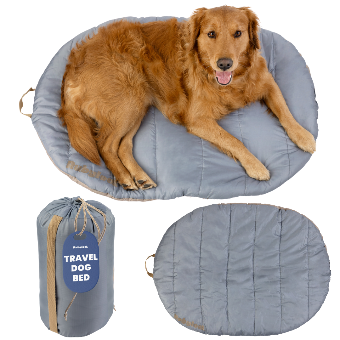 Rubyloo Foggy Trail Grey medium travel dog bed with included carry bag