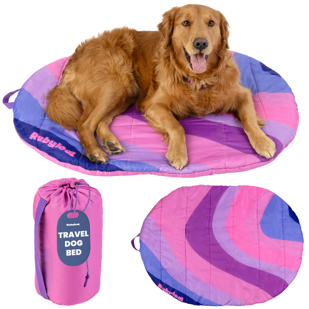 Rubyloo Pink Horizon medium travel dog bed with included carry bag