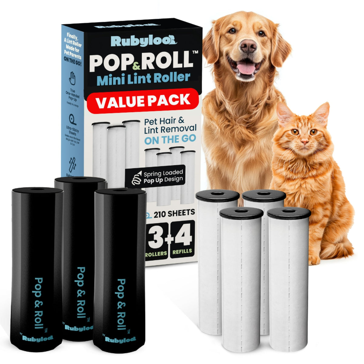 Rubyloo Pop & Roll Mini Lint Roller & Refills