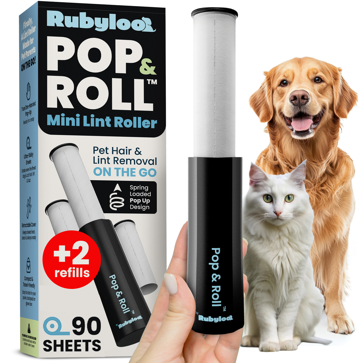 Rubyloo Pop & Roll Mini Lint Roller & Refills