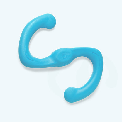 Small Aqua Blue Bumi S-shaped dog tug toy.