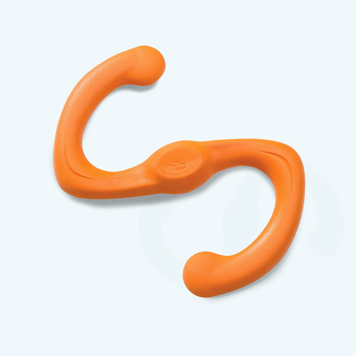 Small Tangerine Bumi S-shaped dog tug toy.