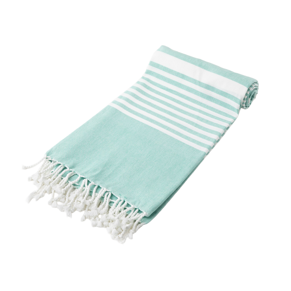 Teal striped cotton towel folded on a plain background; one towel is included.