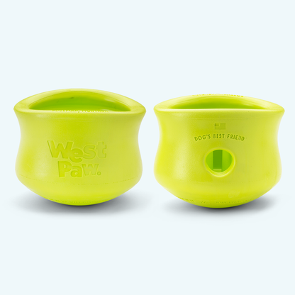 Granny Smith West Paw Toppl toys shown from two orientations, with the top opening and side hole visible; select one size and one toy is included.