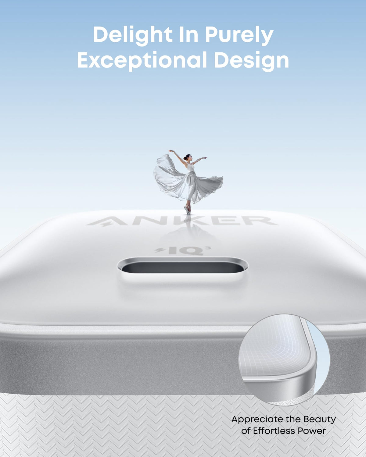Anker Nano 45W — Aurora White charger USB-C port and textured casing detail
