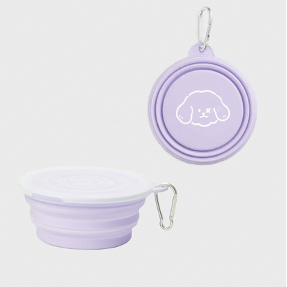 Purple single foldable pet travel bowl shown folded and expanded; two views illustrate one bowl per purchase.