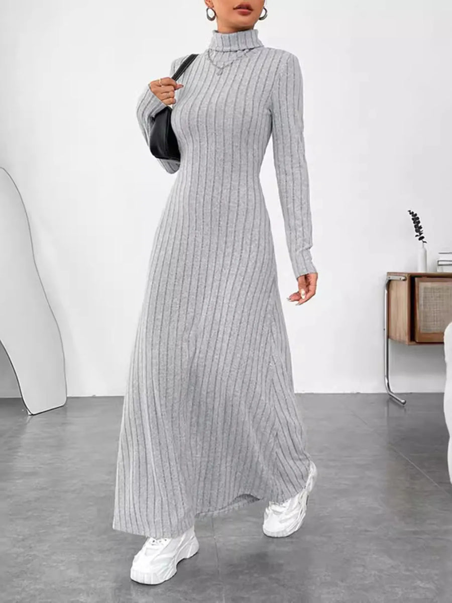 Ribbed Turtleneck Long Sleeve Maxi Knit Dress