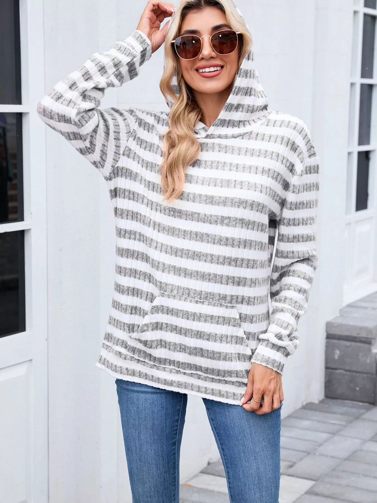 Striped dropped-shoulder hoodie, product view 8 of 22