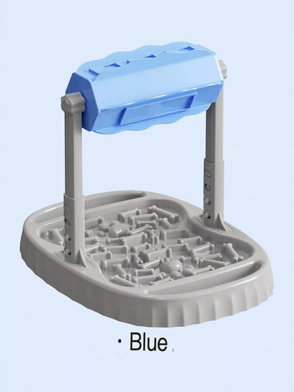 Blue Style 2 rotating pet treat dispenser with gray adjustable stand and maze tray; one unit.