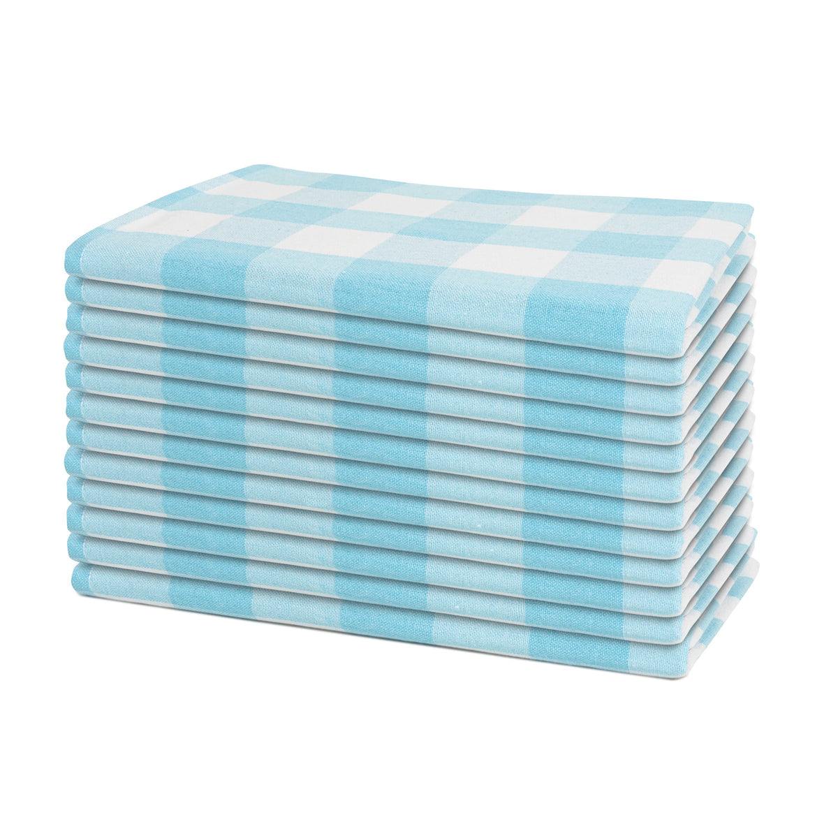 Aqua and white plaid cotton dinner napkins