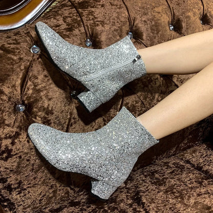 Sequin block-heel ankle boots product view 7