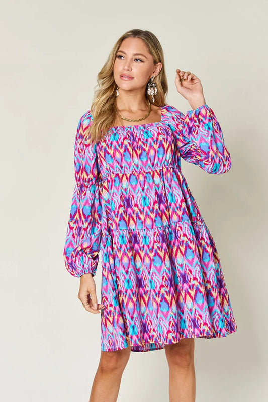 Double Take Full Size Printed Long Sleeve Dress product view