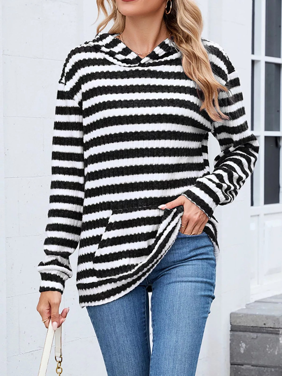 Striped dropped-shoulder hoodie, product view 9 of 22