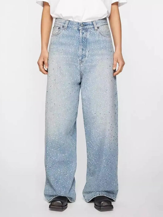Men's washed rhinestone print jeans, front on-model view. Jeans only; shirt and shoes not included.
