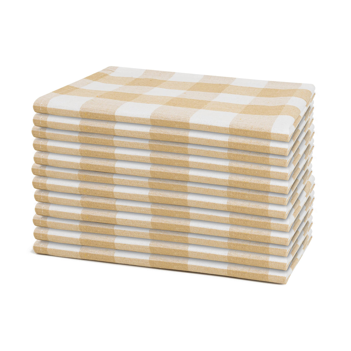 Taupe and white plaid cotton dinner napkins
