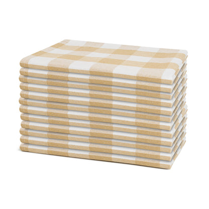 Taupe and white plaid cotton dinner napkins