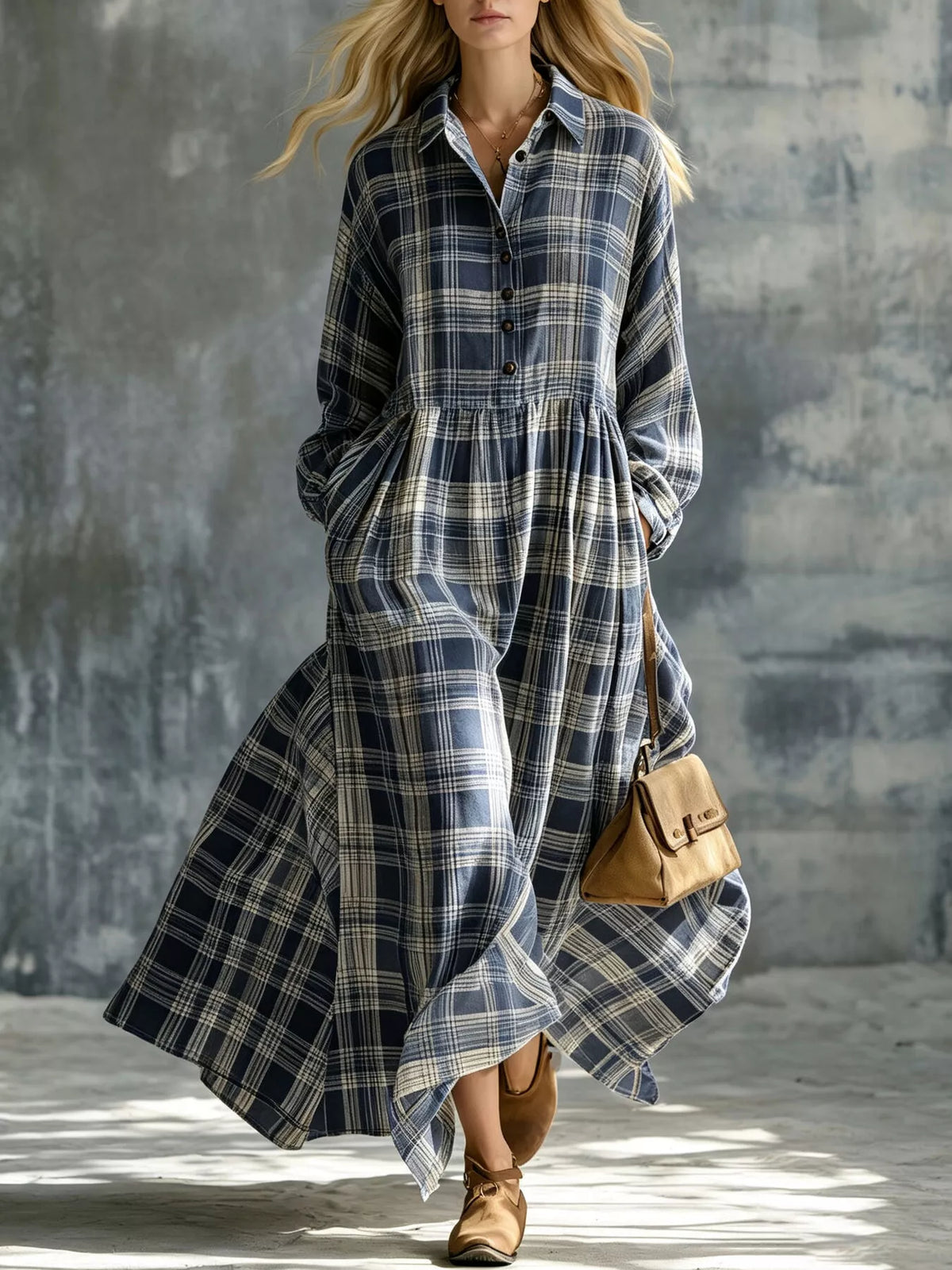 Cyra plaid button-down maxi shirt dress, product image 9 of 14