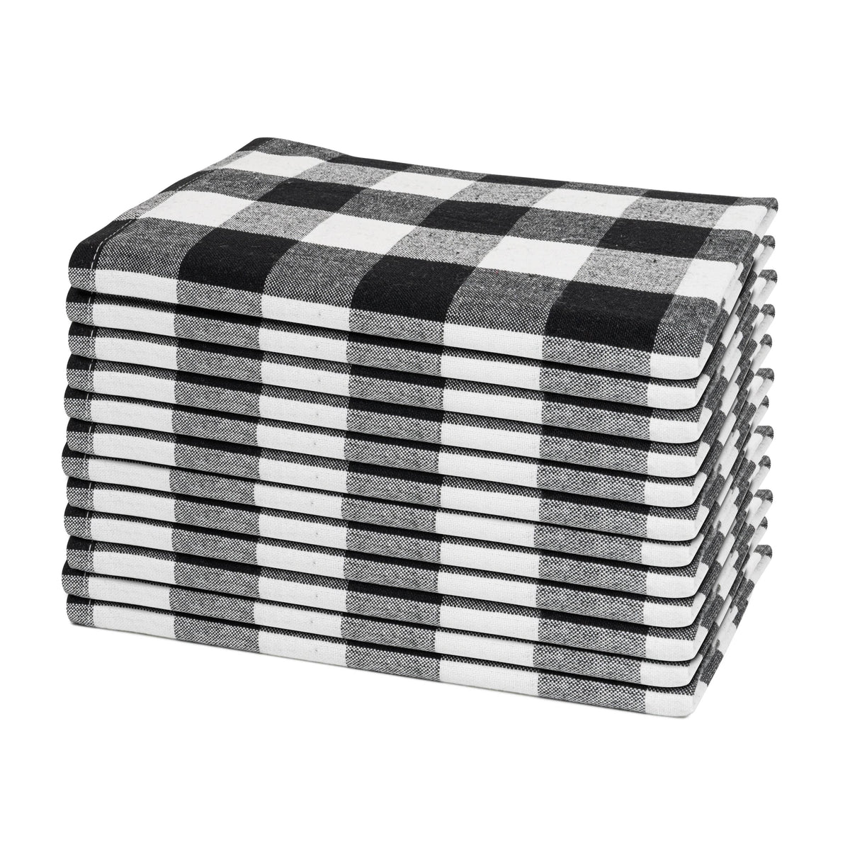 Black and white plaid cotton dinner napkins